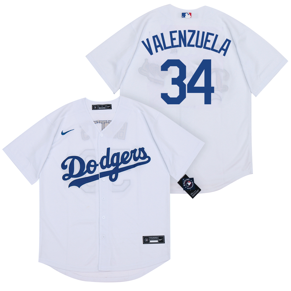 2020 Men Los Angeles Dodgers #34 Valenzuela white game MLB Jerseys